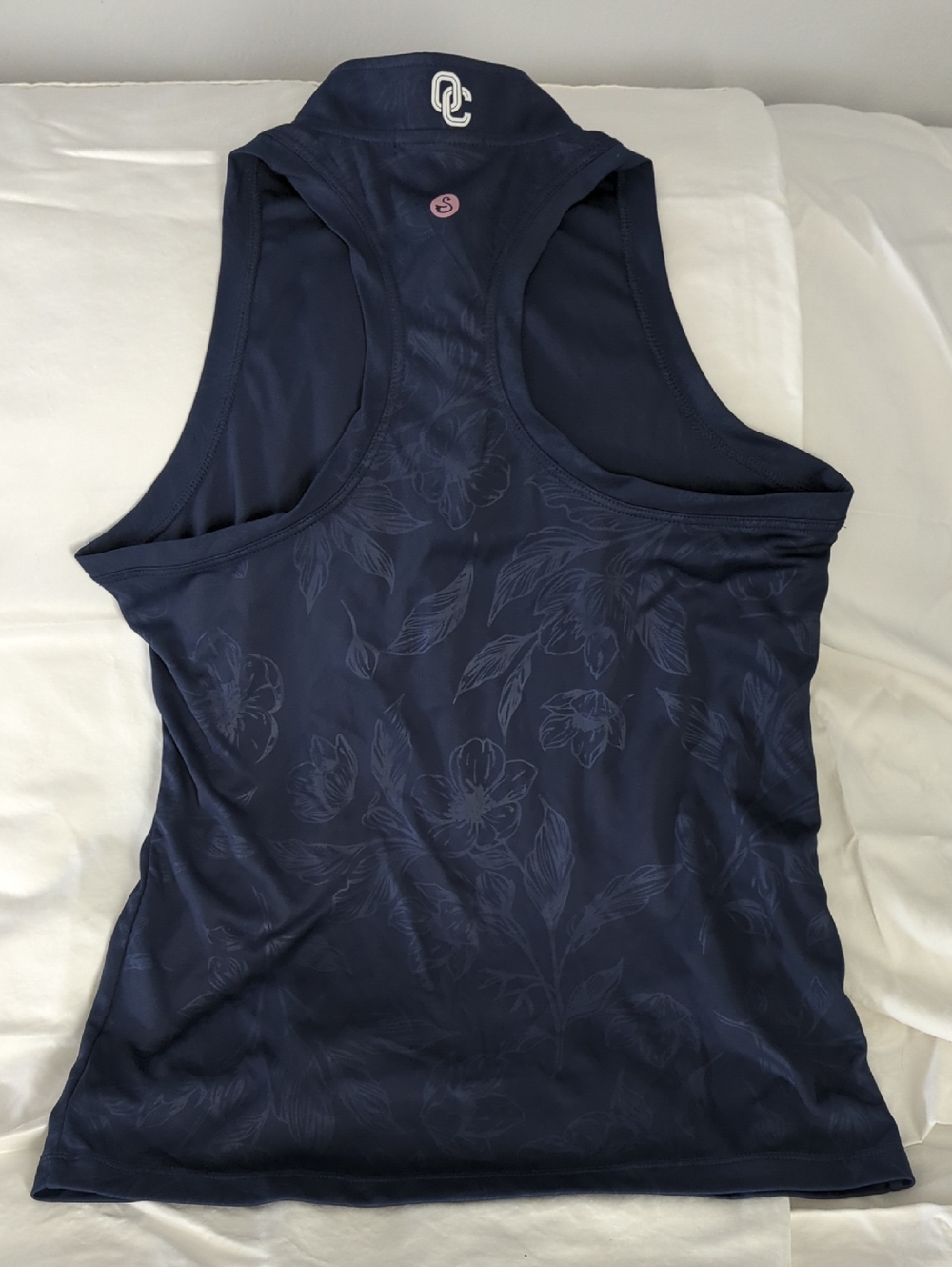 Swannies Golf Nadia Sleeveless Polo - Navy Blue Floral Embossed Half Zip Size S - Picture 4 of 7